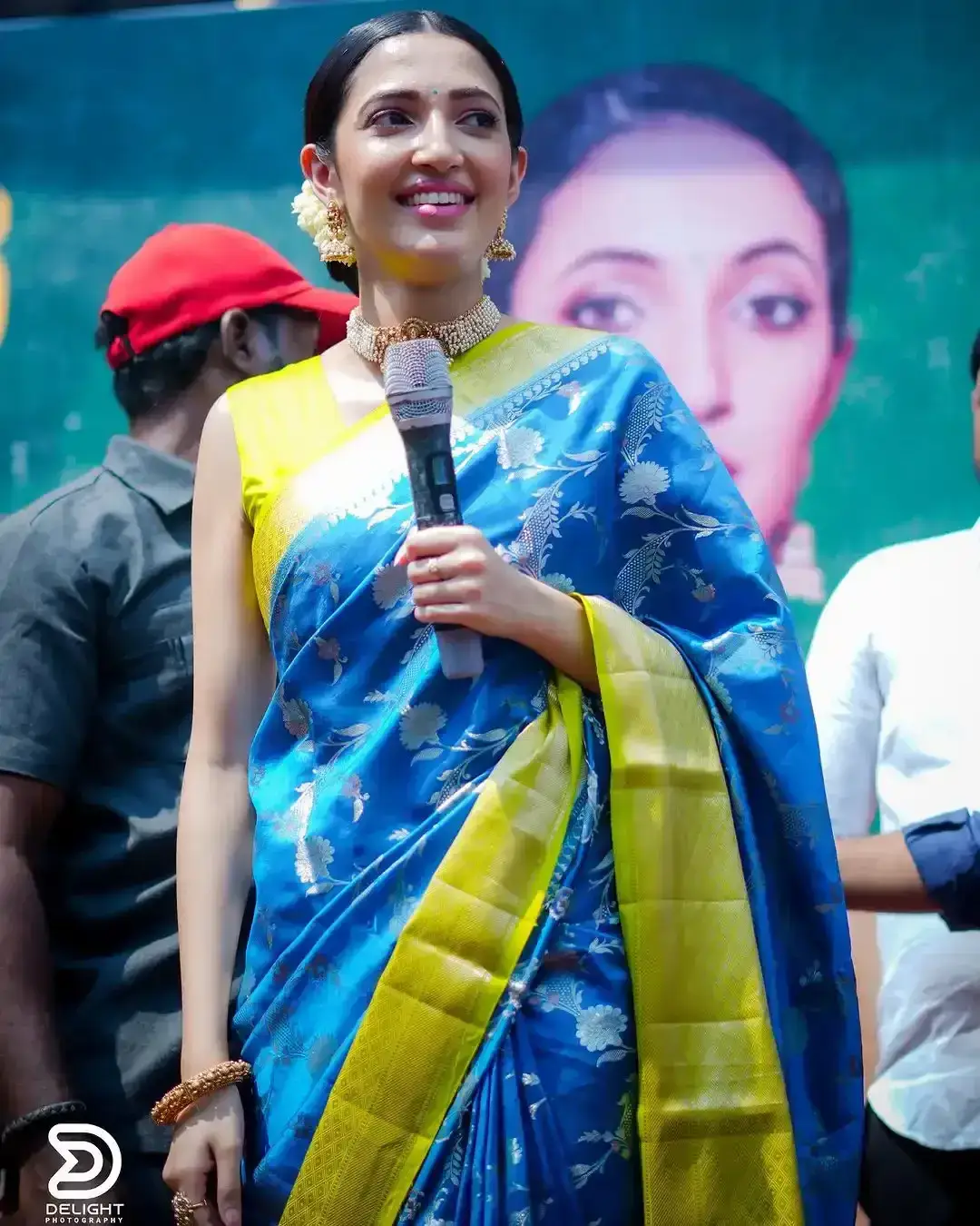 NEHA SHETTY IN BLUE SAREE AT SHOPPING MALL LAUNCH 7